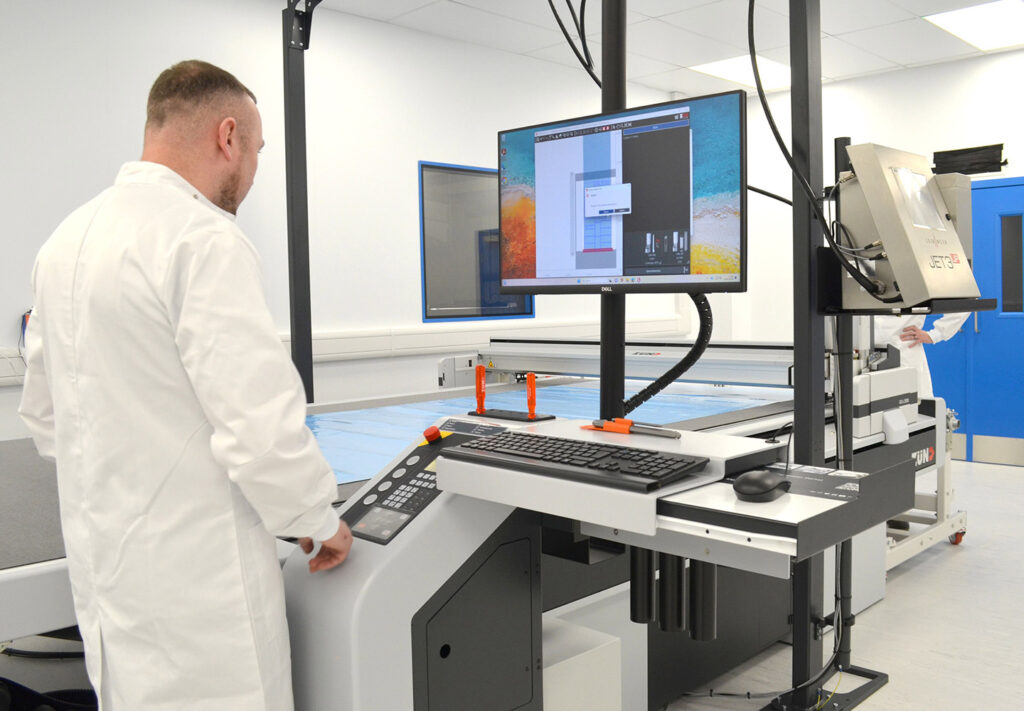 ZUND Cutting Machine in operation in ISO controlled cleanroom